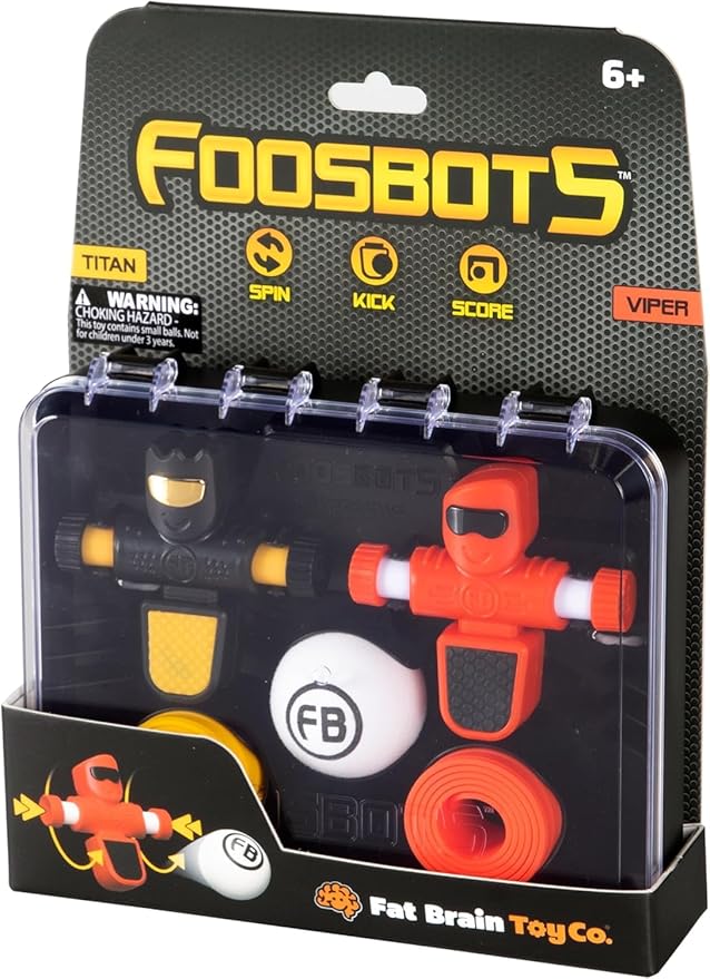 Fat Brain Toys Foosbots On The Go Tabletop Trickshot Game, 2 Player Soccer Toys, Games for Kids Ages 6+