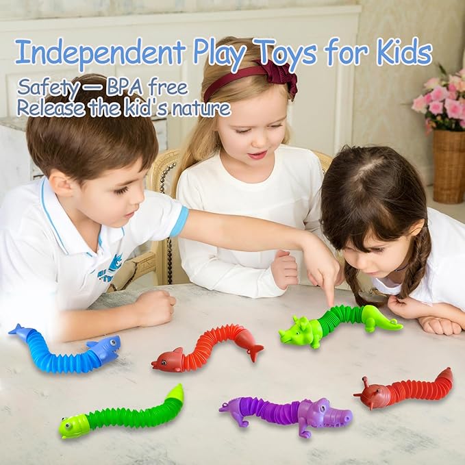 Pop Tubes Fidget Toys 24 Pcs,Party Favors Supplies Birthday Gifts for Kids Adults,Easter Basket Goodie Bags Stuffers,Sensory Toys for Anxiety ADHD Stress Relief,Treasure Box Toys Classroom Prizes