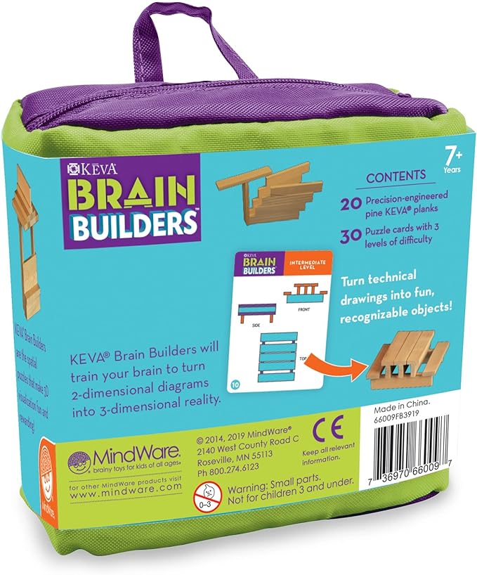 MindWare KEVA Brain Builders Set of 2: Original KEVA Brain Builders and KEVA Brain Builders Junior – Great Addition to STEM Building Toys and Classroom Games – 40 Planks & 70 Puzzles Total