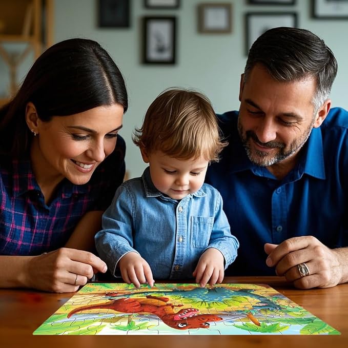 Wooden Puzzles for Ages 4-6, Educational Puzzles Toys for Kids, Jigsaw Puzzles in Metal Box, 60 Piece Puzzle Toys for Girls and Boys, Puzzle Gifts for Kids (Dinosaur)