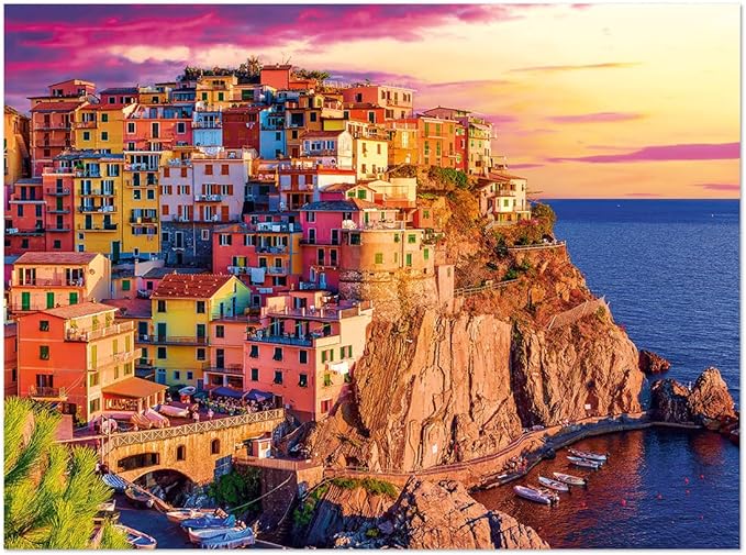 Buffalo Games - Sapphire Select - Cinque Terre Sunset - 1000 Piece Jigsaw Puzzle – Challenging & Fun – Blue Core Puzzle Board – Giftable Display Box - Full Size Poster Included