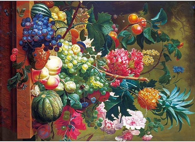 MaxRenard Oil Painting Jigsaw Puzzle 1000 Pieces for Adults Fruit and Flowers Fine Art Puzzle Home Wall Decoration Decompression Toy Gift