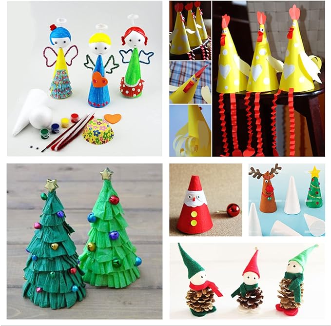 Crafjie Foam Cones for DIY Arts and Crafts (3.75 x 9.7 in, 8 Pack), White Polystyrene Foam Cones Christmas Tree Craft Supplies, for DIY Home Craft Project, Christmas Tree, Table Centerpiece