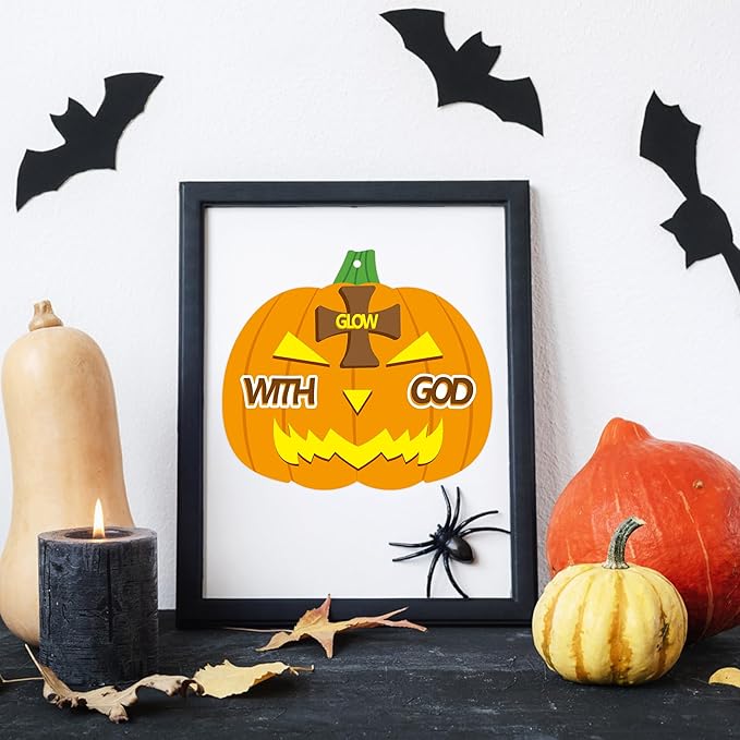 B1ykin Fall Pumpkin Craft Kit - 40Pcs Christian Fall Jesus Pumpkin Cross Hanging Ornaments with Ribbons, DIY Thanksgiving Religious Faith Crafts for Kids Sunday School Party Home Activities