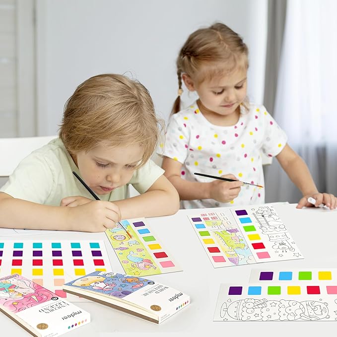 Watercolor Painting Coloring Books Arts & Crafts Kit, Pocket Watercolor Paint Bookmarks, Mess Free Paint with Water Set, Travel Activities Art Supplies Party Favors Exchange Birthday Gifts for Kids