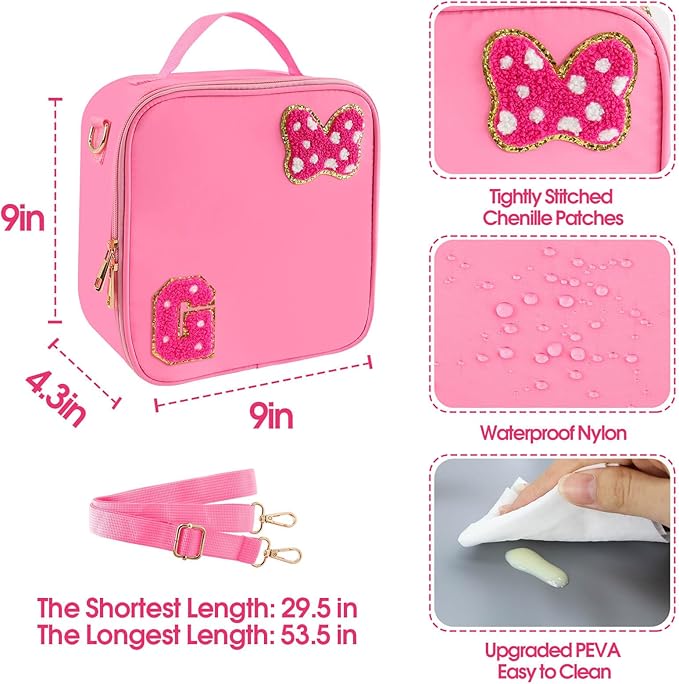 Preppy Initial Bow Mouse Lunch Bag, Kids Insulated Lunch Box Gifts for Teen Girls Daughter, Reusable Soft Lunch Containers Crossbody Cooler Bag Must Haves for Park Travel School Work Picnic Pink G