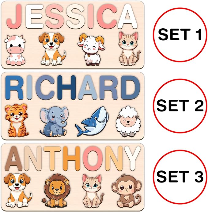 LOVELYPOD Personalized Name Puzzle for Kids, Custom Name Puzzles for Toddlers 1-3 Animal Puzzle, Customized 1st Birthday for Girls & Boys Wooden Toys for Kids, for New Baby - Style 14