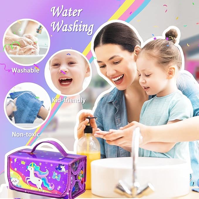 weirtoya 56 PCS Washable Scented Markers Set with Glitter Pencil Case, Mermaid Unicorn Arts and Crafts for kids 4-6-8 Kids Coloring Drawing Kits for 4-8 Years Old Girls Birthday Gifts