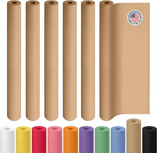Brown Paper Roll 48" x 1800" (150 feet), Pack of 6 - USA-Made Brown Packing Paper 50lb Thickness for Moving, Shipping, Crafts/Arts - 100% Recycled Natural Wrapping Material by IDL Packaging