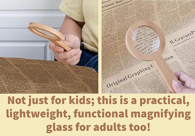 Wood Magnifying Glass for Kids - Wooden Montessori Learning Adventure Toy - Learn and Explore - Wooden Magnifier