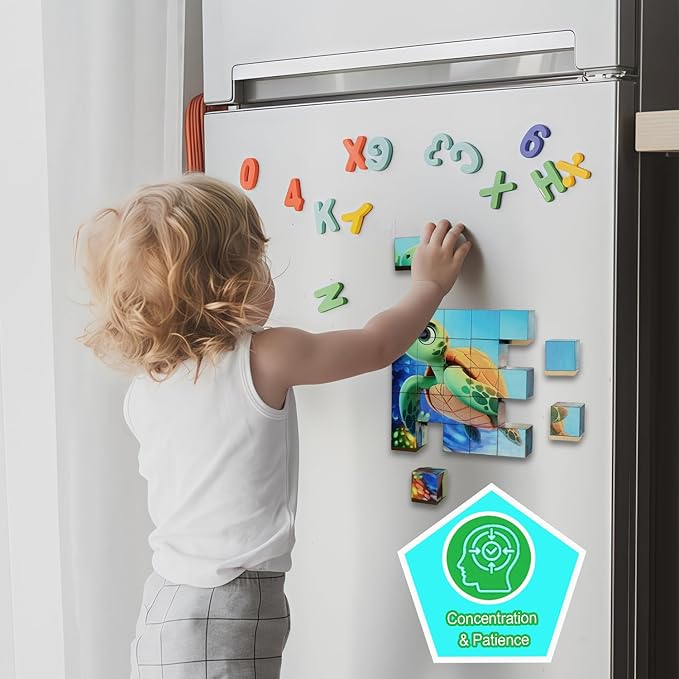 Magnetic Blocks Building Toy,Ritastar 25pcs Mine Stacking Magnet Build Cubes Cartoon Pattern World,STEM Sensory Construction Toys for Kids Gift,Educational Jigsaw Puzzle Set with 3D Sea Animal Designs