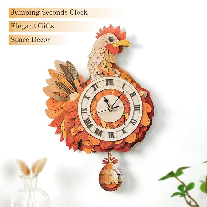 Cutywood 3D Puzzles for Adults Clock-Rooster Design Model Kit-Mechanical DIY Pendulum Clock with Roman Numerals-Desk Home Office Decor Personalized Gift for DIY Lovers