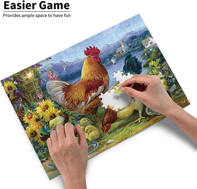 300 Big Pieces Puzzle.The Rooster Family.Wooden Puzzle, Stress Relief Toys Children's Learning Supplies Toys Parenting Games Gifts Jigsaw Size: 20.5x15 inches and 1:1 Original Picture Poster
