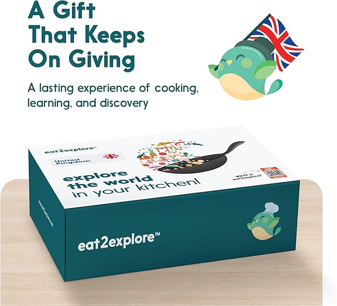 eat2explore Cooking Kits for Kids - Interactive & Educational Set with 3 Recipe Cards, Key Ingredients & Cooking Tools - Ideal Idea for Kids who Love to Create Meals (UK Edition)