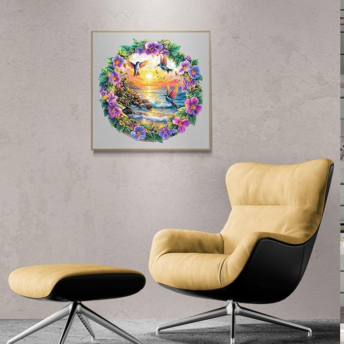 Wooden Puzzles for Adults - Beach Flower Wood Puzzles Adult - Unique Animal Shape Wooden Jigsaw Puzzles for Adults - Birthday Gifts for Puzzle Lovers, Family (11.4 * 11.3in)