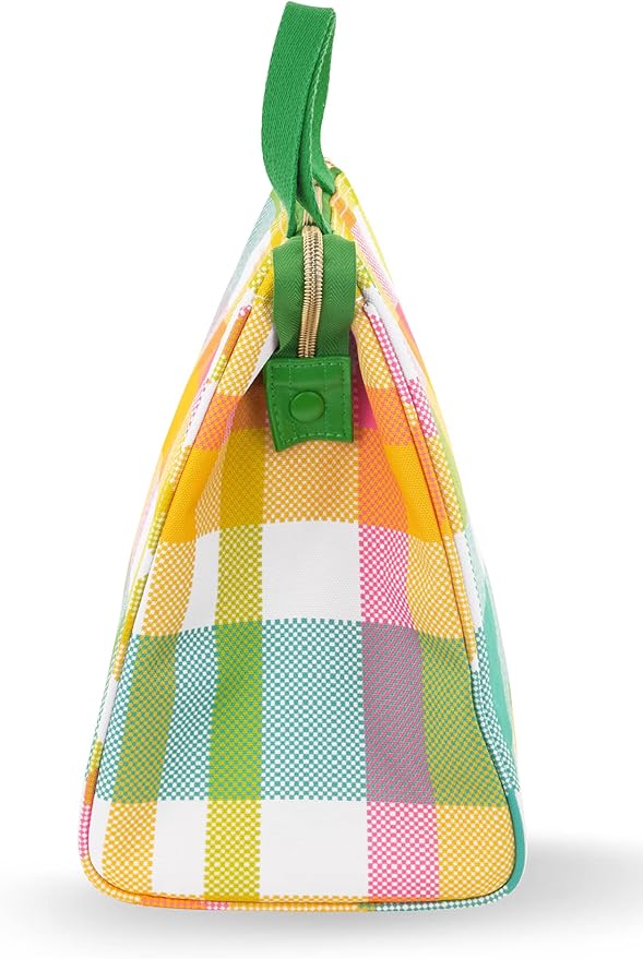 Kate Spade New York Portable Soft Cooler Lunch Bag, Small Insulated Tote, Thermal Lunch Bag with Silver Insulated Lining and Storage Pocket, Spring Plaid