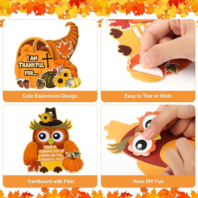 Outus 48 Pcs Religious Fall Crafts for Kids - Autumn Harvest Pumpkin Jesus Stickers, Thanksgiving DIY Craft Hanging Ornaments for Christian Classroom Activities