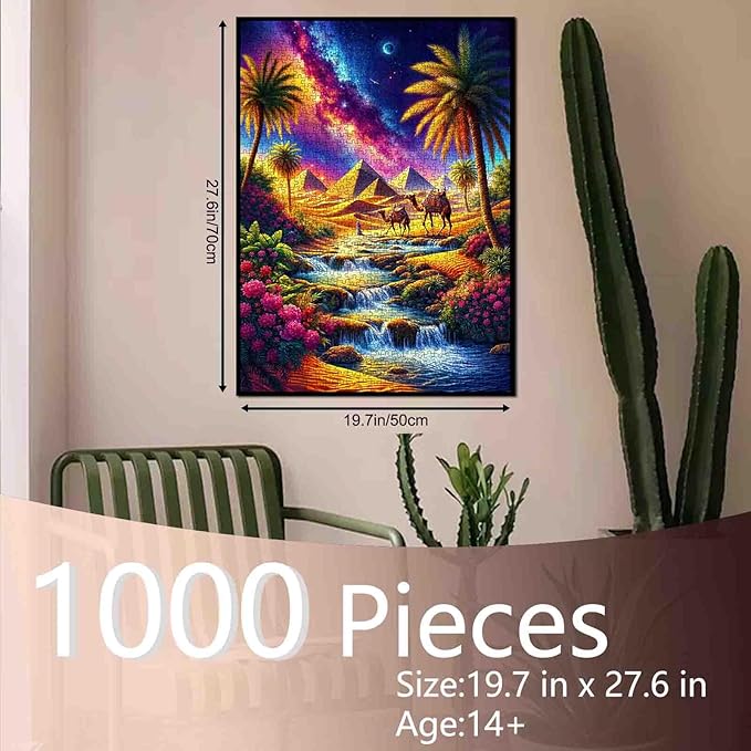 Desert Mirage Landscape Jigsaw Puzzle，Desert Camel Rainbow Stream 1000 Pieces Jigsaw Puzzles for Adults，27 x 20 Inches Puzzles for Families，HD Quality Stained Puzzle Gift，Perfect for Game Nights