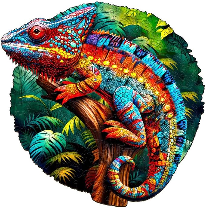 Jigfoxy Wooden Puzzles for Adults, Chameleon Wood Puzzles Adult, Unique Animal Shape Wooden Jigsaw Puzzles for Adults, Birthday Gifts for Puzzle Lovers, Family, Friend (L-13.6 * 13.5in-300pcs)