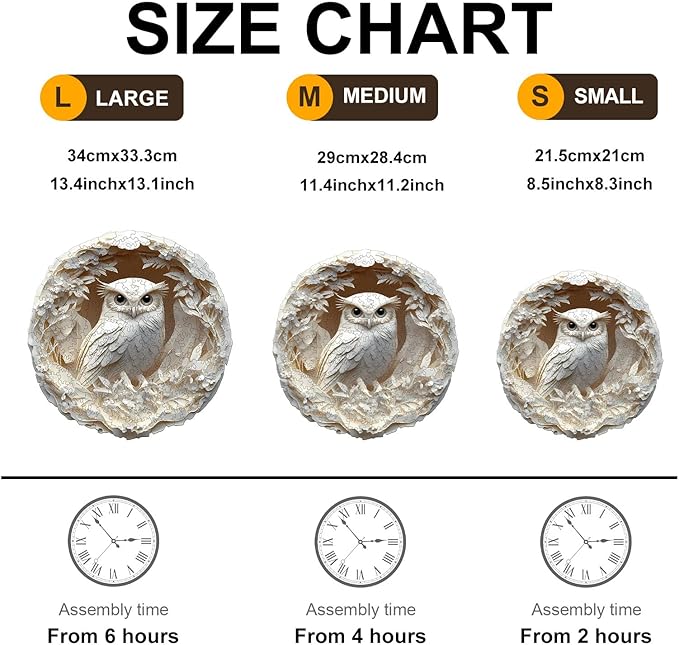 KAAYEE Wooden Puzzles for Adults, 3D Vision Effect Owl Wooden Jigsaw Puzzles, 100pcs Unique Shape Animal Wood Puzzle Adult, 3D Effect Flat Puzzle Birthday Gifts Family Game (S-8.5 * 8.3in)