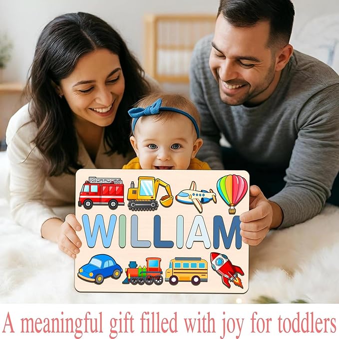 LOVELYPOD Personalized Name Puzzle for Kids, Custom Name Puzzles for Toddlers 1-3 Animal Puzzle, Customized 1st Birthday for Girls & Boys Wooden Toys for Kids, for New Baby - Style 1