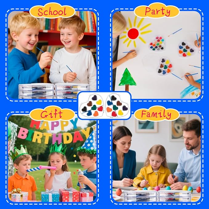 Valentines Day Gifts for Kids, 24 Pack 8 Colors Watercolor Paint Set with Paintbrush for Kids, Prizes Exchange Gifts Valentines Party Favors for Preschool Classroom School