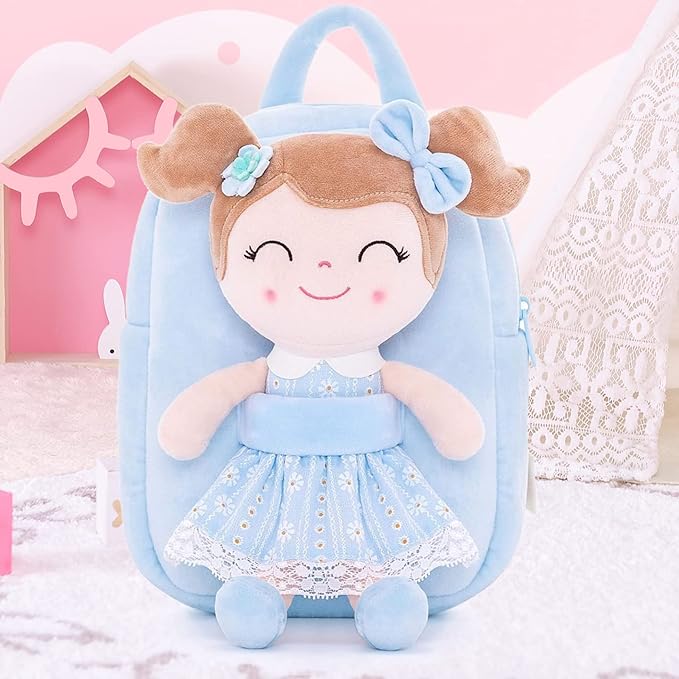 Gloveleya Back to School Gifts for Girls Kids Backpack Toddler Girls Backpacks with Soft Plush Doll Toys Blue 9"……