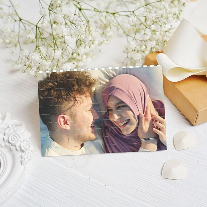 Custom Building Brick Personalized Photo Block Puzzle Valentines Day Gifts Building Block Family Portrait Photograph DIY Gifts for Women, Men,Kids Horizontal Shaped Brick Puzzle (Rectangular)