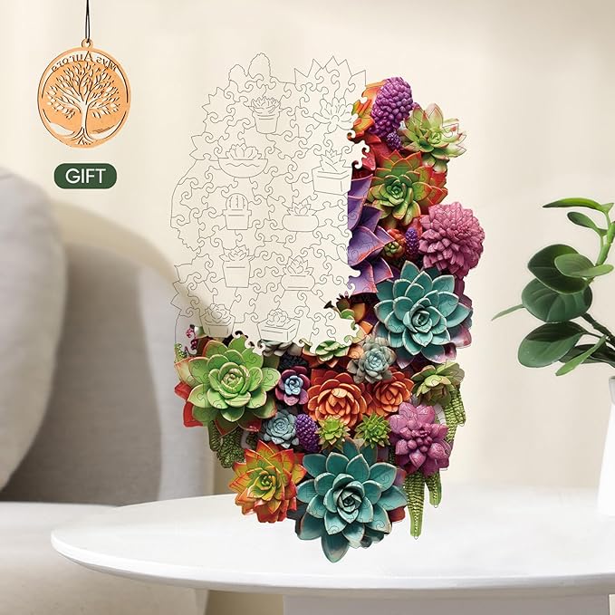 delobil Succulent Waterfall Wooden Puzzles, 300 Pieces Jigsaw Puzzles, Unique Design Liberty Wooden Puzzles for Adults and Kids, Family Game Gift 10.2 x 15.7 Inch
