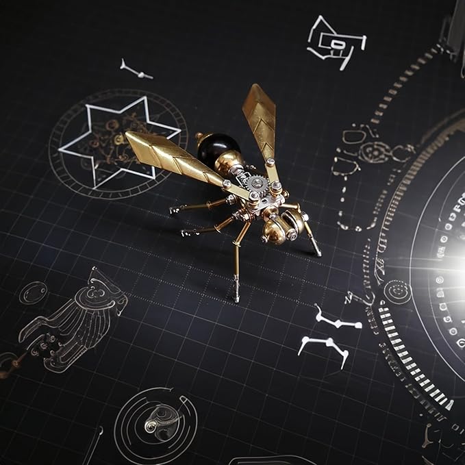 3D Metal Insect Model Kit Steampunk Bug Mechanical Steampunk Sculpture Mechanical Insect Clockwork 3D Puzzle,Entomology Learning Adult Metal Puzzle Assembly (Hornet)