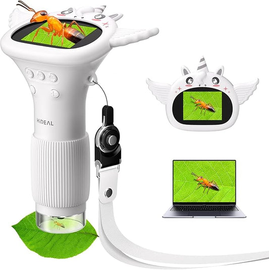 HP40 IPS Microscope for Kids: [Easy and Fun] 2" Portable Handheld Kids Microscope Miniscope, Pocket Mini Scope Educational Science Kit, Christmas Birthday Gifts for Kids, PC View, White