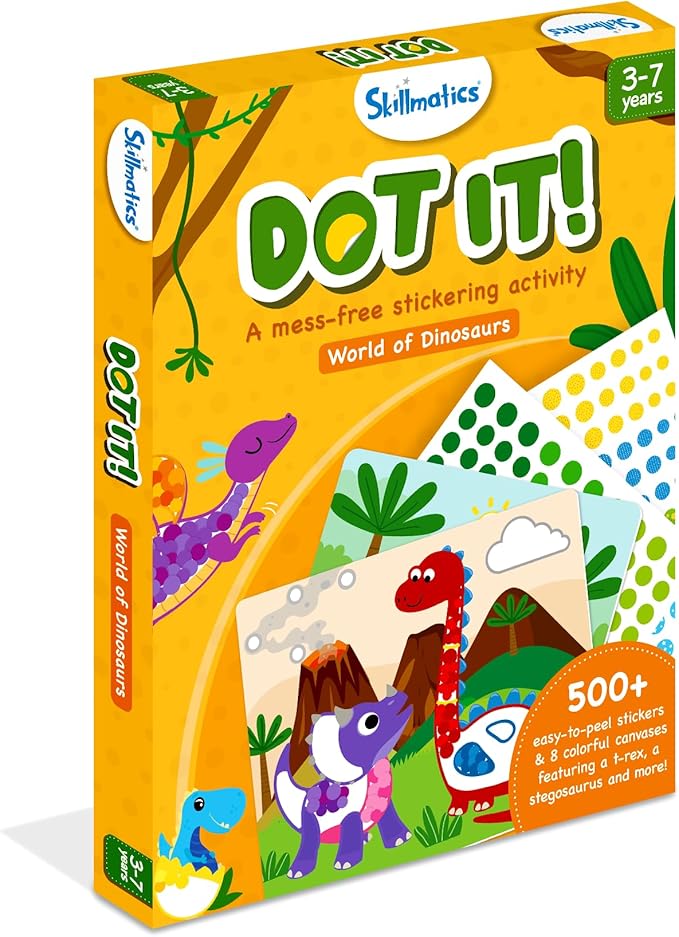 Skillmatics Dot It Sticker Art - Dinosaurs, Mess-Free Fun for Kids, 500+ Stickers, Craft Kits, DIY Scrapbooking Activity, Travel Toys, Gifts for Boys & Girls Ages 3, 4, 5, 6, 7