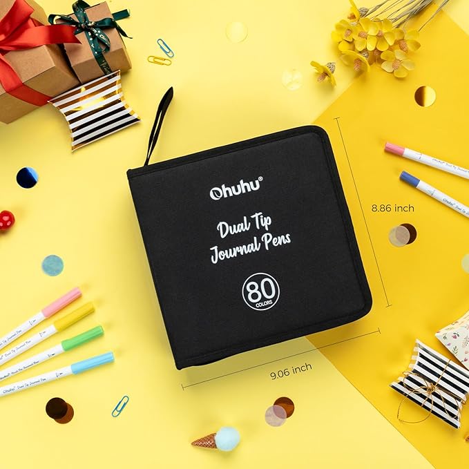 Ohuhu Markers for Adults Coloring Books No Bleeding 80 Colors Coloring Markers Pens for Journaling Water-Based Dual Tips Extra Fine & Brush Drawing Pens for Calligraphy Lettering Card-making