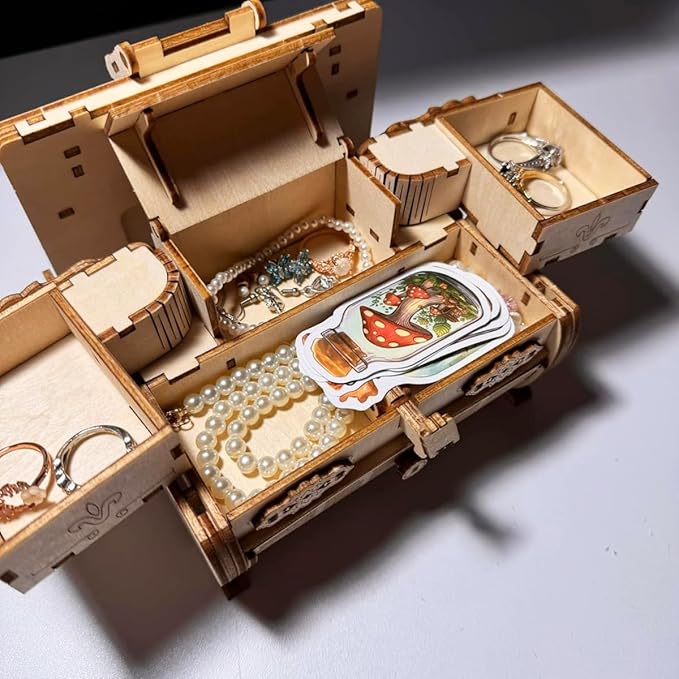 3D Wooden Puzzle Mechanical Treasure Box with Music, Wood Creative Assembly Model Building Kits to Build for Adults and Teens, DIY Wooden Puzzle Hobbies Projects Gift for Man Women