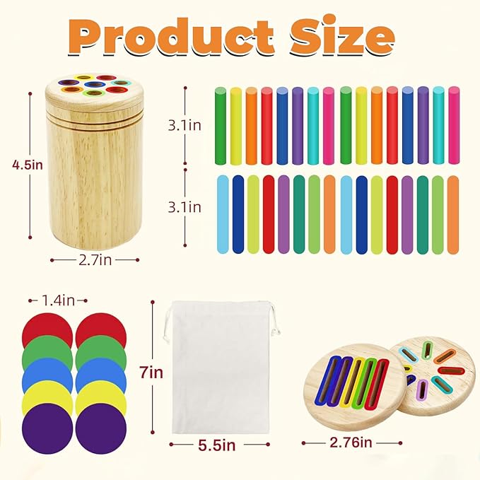 Wooden Montessori Baby Toddler Toys: 3 in 1Learning Fine Motor Skills Sensory Toys for Toddlers 3-5, Educational Color Sorting Preschool Learning Activities Boys Girls Gifts (3 in 1)