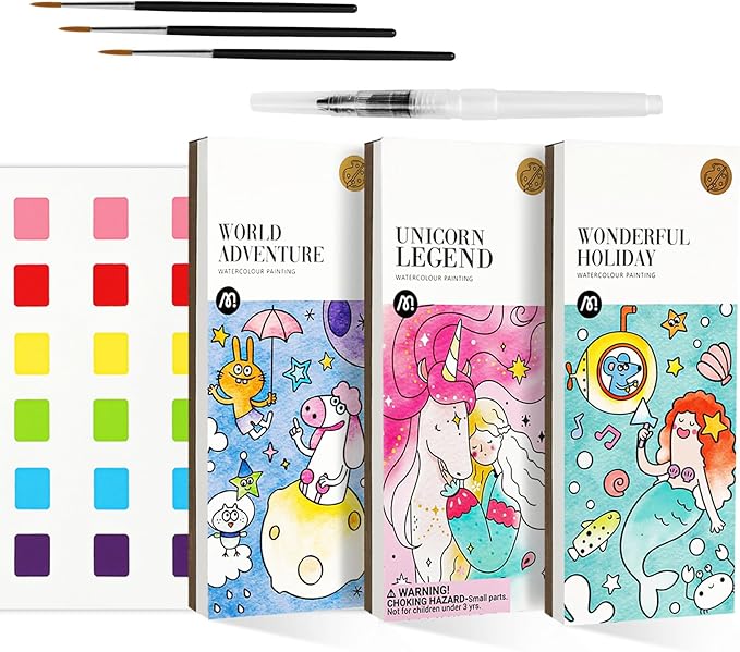 Watercolor Painting Coloring Books Arts & Crafts Kit, Pocket Watercolor Paint Bookmarks, Mess Free Paint with Water Set, Travel Activities Art Supplies Party Favors Exchange Birthday Gifts for Kids