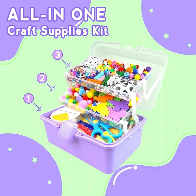 ZEIZHUBN Arts and Crafts Supplies for Kids Crafts Kit with Pipe Cleaners DIY Crafts for Kids Art School Supplies Materials All in Crafting Box Craft Supply Set Gifts for Kid Girls Boys Age 4-8, 8-12
