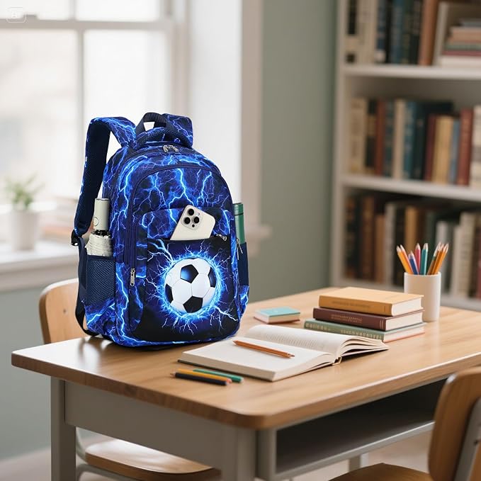 LEDAOU School Backpack for Boys Girls Soccer Kids Bookbag Elementary Middle School Bag for 8-14