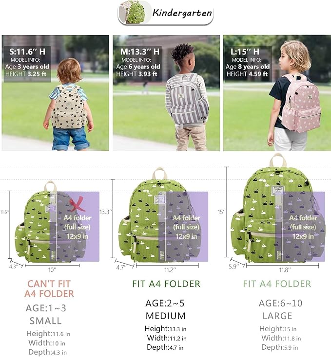 Corduroy Toddler Backpack for Boys 2-5: Preschool Backpack for Girls - Cute Kids Backpack 13.5" H Fit Folder