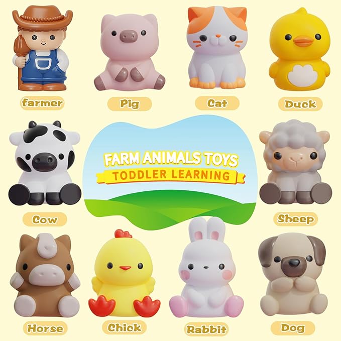 Learning Toy for Toddlers 1 2 3+ Years Old, 20 PCS Farm Animal Barn playset & Finger Puppets, Montessori toys for Kids,10 Animals & 10 Barns for Babies Boys Girls Easter Christmas Birthday Gift