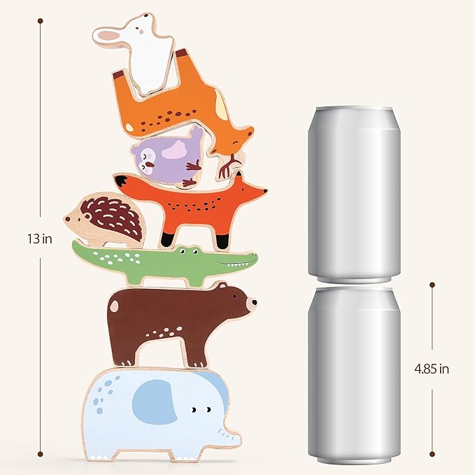 PairPear Large Wooden Animal Stacking Blocks for Toddlers, Montessori Toys Building Stacking Toys & Bag, Educational Balancing Activity Toy for Kids Toys Age 18 Months+