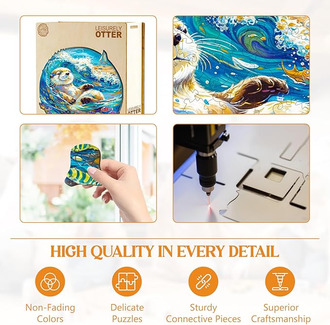 Wooden Puzzles for Adults, Wooden Jigsaw Puzzles for Adults Kids, Leisurely Otter Unique Shaped Wood Puzzles Adult, Creative Birthday Gifts for Friends Family Game (11.4 * 11.3n 200pcs)