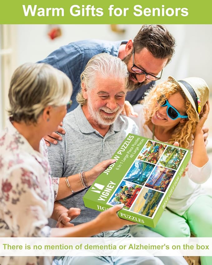 6 Pack 48 Large Piece Jigsaw for Seniors Alzheimer Products for Elderly Dementia Activities Memory for Patients in Nursing Home with Storage Box