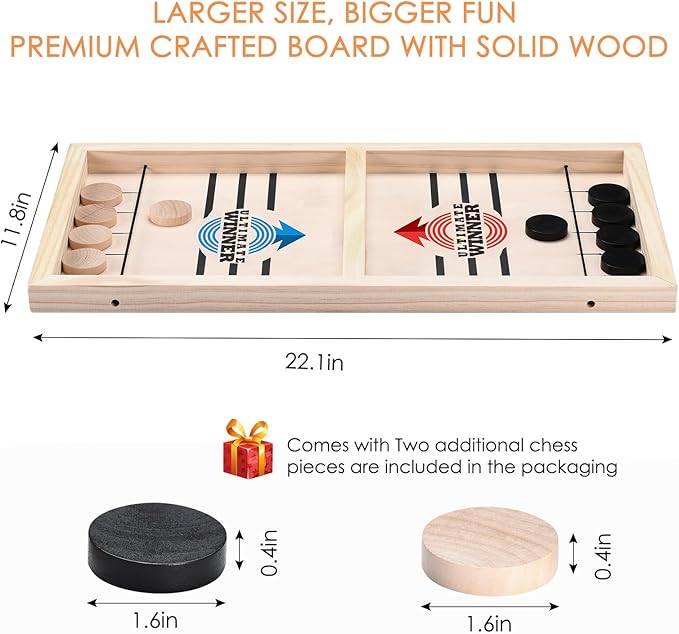 AMFLOWER Fast Sling Puck Game Large Size，Sling Puck Game for Kids & Adults, Fast-Paced Fun Board Games for a Party with Friends for Family Game Night, Desktop Battle, 22.4 * 12 * 1.45 Inch