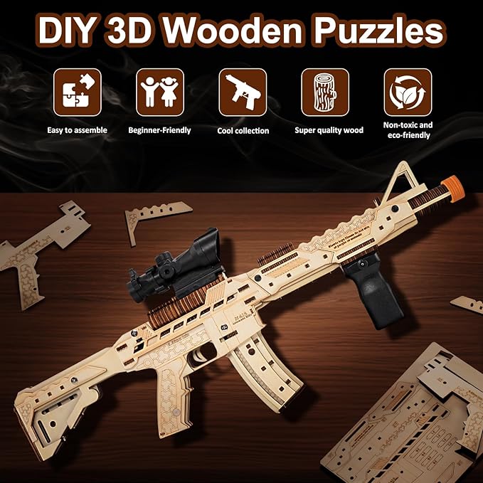3D Wooden Puzzles for Adults, Wooden 3D Puzzle M416 Model Electric Toy Building Model Kits with Sight and Goggles, DIY Wood Crafts Cool Toys Unique Gifts Hobbies for Men Women Teens
