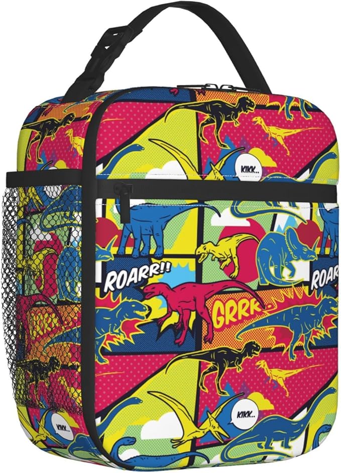 Cartoon Dinosaur Reusable Lunch Box Food Bag Insulated Lunch Bag for Teenage Boys Girls School Beach