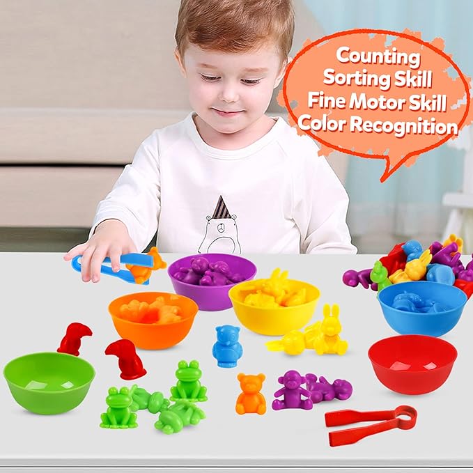 RAEQKS Counting Sorting Toys Matching Stacking Toys With Bowls Preschool Learning Activities For Math Montessori Fine Motor Skills Sensory Animals Toy Sets Gift for Toddlers Kids Boy Girl Aged 3+ Year