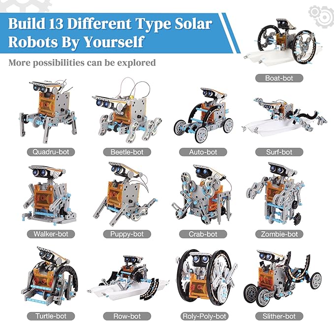Nilez 13-in-1 Solar Robot Kit for Age 8-12 STEM Building Toys, Robotics Kit for Kids, DIY Education Science Learning Toy Birthday Gift Projetcs for Christmas 8 9 10 13 16 Years Old Boys Girls Teens