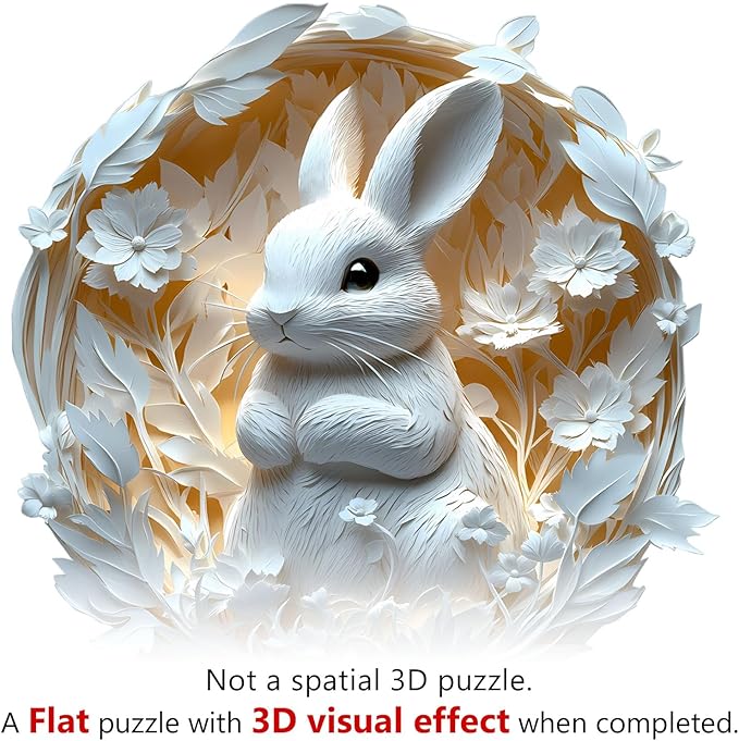 KAAYEE Wooden Puzzles for Adults, 3D Vision Effect Paper Rabbit Wooden Jigsaw Puzzles 200PCS Unique Shape Advanced Wood Puzzle Adult, 3D Effect Flat Puzzle Birthday Gifts Family Game (M-11.4 * 11.1in)