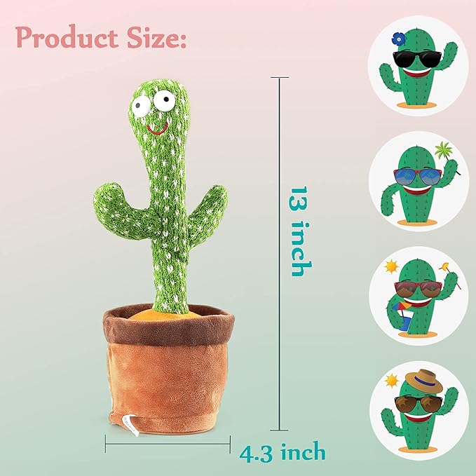 Dancing Cactus Talking Toy,Wriggle Singing Mimicking Cactus,Repeat What You Say,Sing,Dance,Recording,LED(120 Songs)